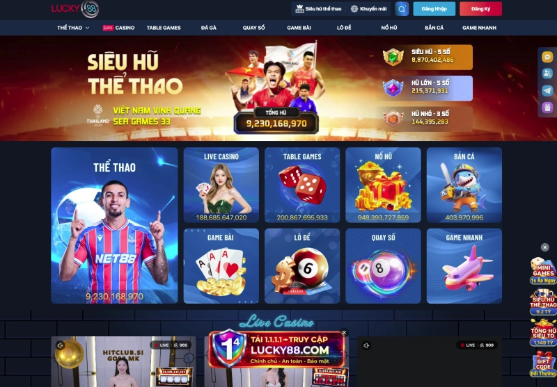 Lucky88 1 Giao diện trang chủ Lucky88 với các trò chơi nổi bật