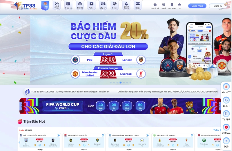 TF88 1 Giao diện của nhà cái TF88