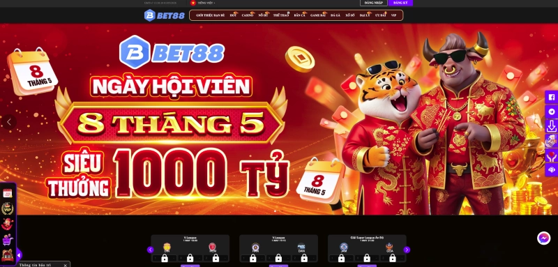 BET88 1 Giao diện trang chủ BET88 với các danh mục game nổi bật