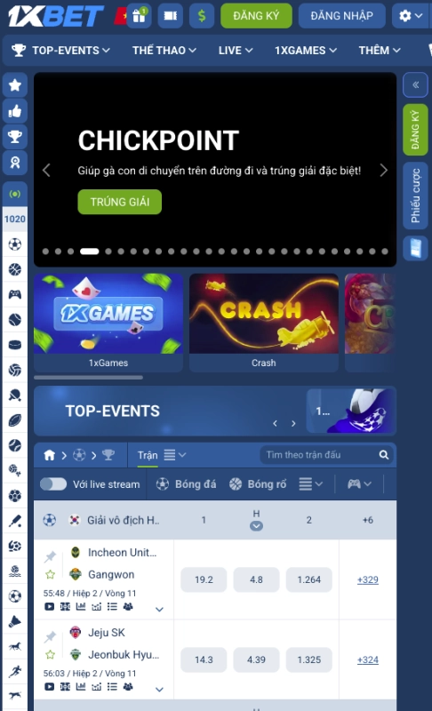 1xbet 6 Giao diện ứng dụng 1xbet trên điện thoại iOS và Android