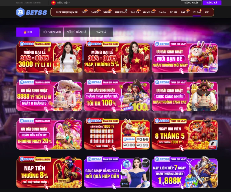 BET88 5 Chương trình thưởng chào mừng 100% lên đến 5 triệu đồng tại BET88