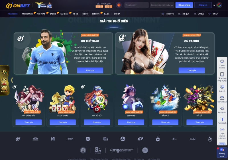 Onbet 3 Kho game đa dạng tại Onbet