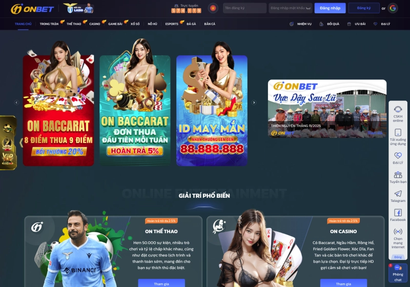 Onbet 2 Giao diện trang chủ Onbet