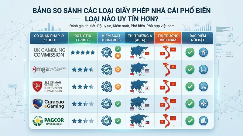 Tổng quan về các loại giấy phép nhà cái hiện nay 23 Bảng so sánh các loại giấy phép nhà cái phổ biến: loại nào uy tín hơn?