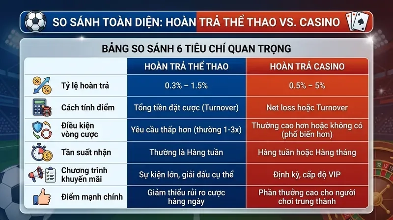 Hoàn Trả Thể Thao vs Casino Khác Gì Nhau? So Sánh Toàn Diện