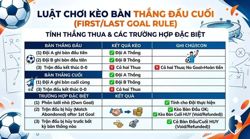 Luật Chơi Kèo Bàn Thắng Đầu Cuối: Tính Thắng Thua & Các Trường Hợp Đặc Biệt