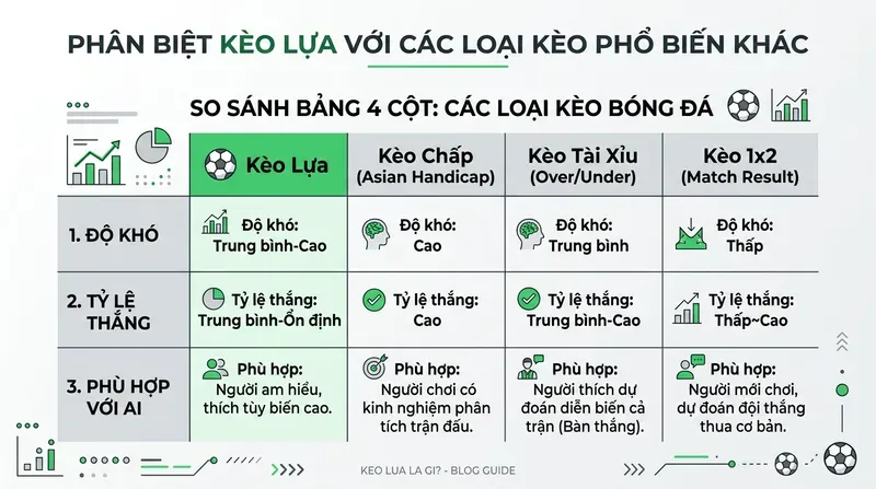 Kèo Lựa Là Gì? Hướng Dẫn Chi Tiết Cho Người Mới 2 Phân Biệt Kèo Lựa Với Các Loại Kèo Phổ Biến Khác