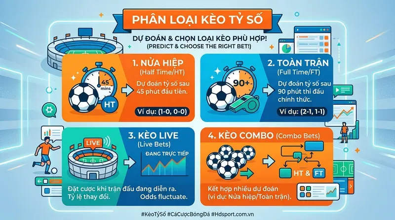 Kèo Tỷ Số Là Gì? Cách Soi Kèo Chính Xác Nhất 2 Phân Loại Kèo Tỷ Số: Nửa Hiệp, Toàn Trận Và Kèo Live