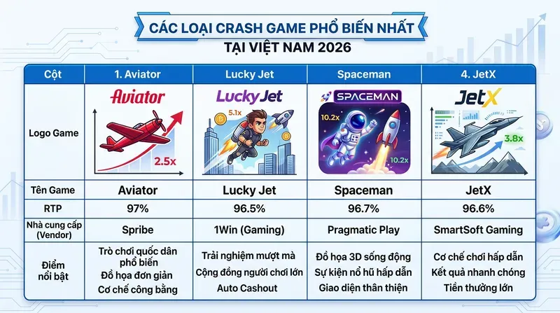 Crash Game Là Gì? Luật Chơi, Cách Thắng Tiền Thật & Ds Web Chơi Crash Game Uy Tín 10 Các Loại Crash Game Phổ Biến Nhất Tại Việt Nam 2026