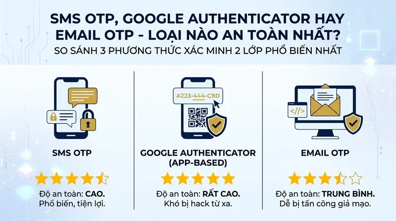 SMS OTP, Google Authenticator Hay Email OTP – Loại Nào An Toàn Nhất?