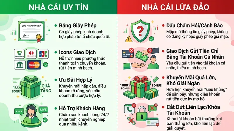 Nhà cái uy tín và lừa đảo khác nhau thế nào? Bảng tiêu chí phân biệt
