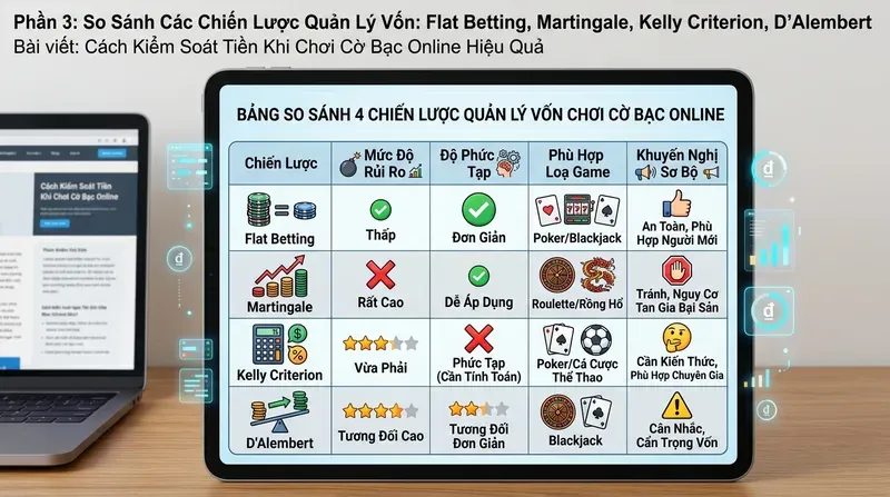 So Sánh Các Chiến Lược Quản Lý Vốn: Flat Betting, Martingale, Kelly Criterion, D'Alembert