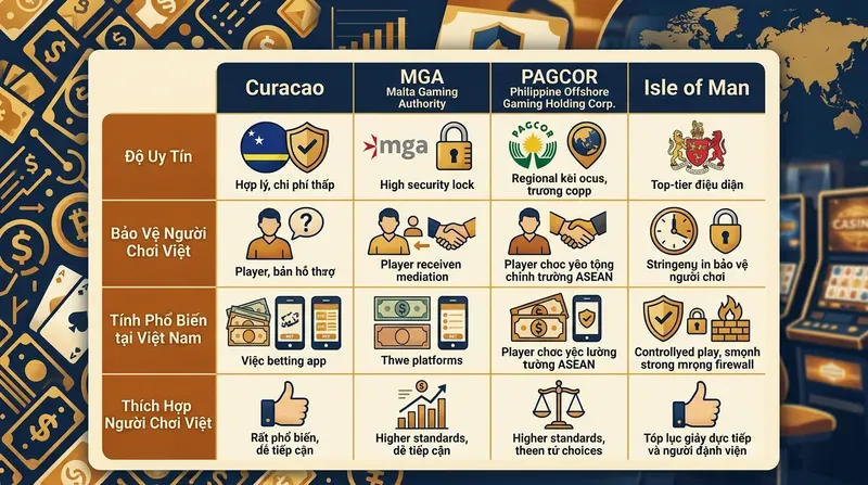 DEBET 4 So sánh giấy phép Curacao với MGA, PAGCOR và Isle of Man