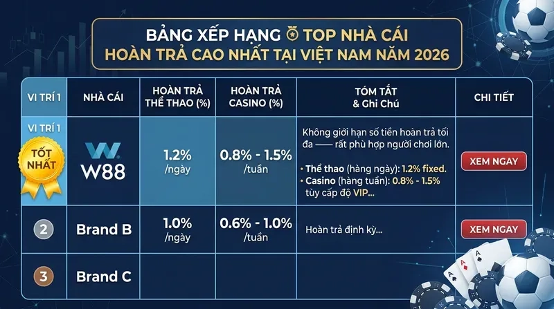Nhà Cái Hoàn Trả Cao Nhất Tại Việt Nam Năm 2026