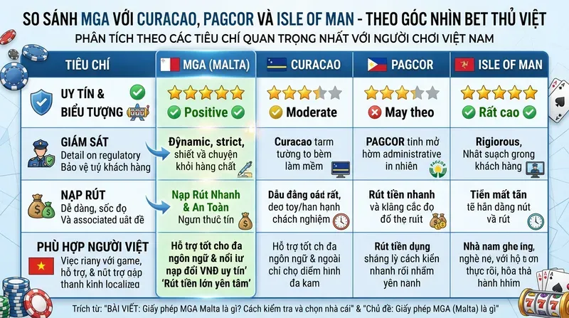 BET88 5 So sánh MGA với Curacao, PAGCOR và Isle of Man theo góc nhìn bet thủ Việt