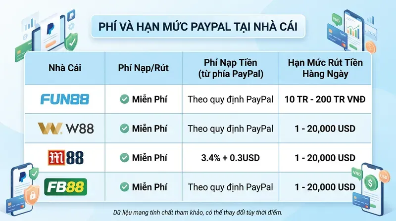 Phí Giao Dịch Và Hạn Mức Nạp Rút PayPal Tại Nhà Cái