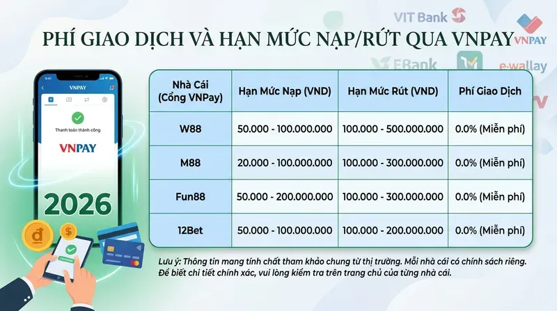 SV88 6 Phí Giao Dịch Và Hạn Mức Nạp/Rút Qua VNPay Tại Nhà Cái