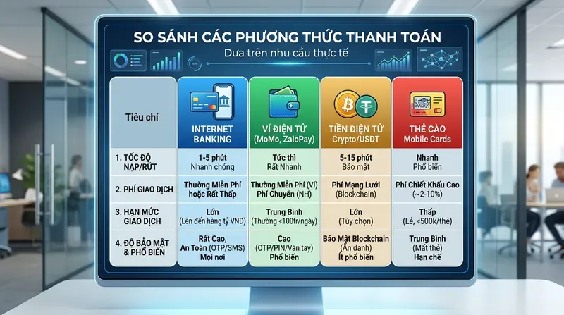 So Sánh Ngân Hàng Trực Tuyến Với Ví Điện Tử Và Các Phương Thức Thanh Toán Khác