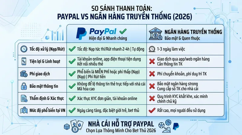 So Sánh PayPal Với Ngân Hàng Truyền Thống Khi Nạp Rút Nhà Cái